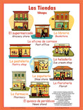 Spanish Language School Poster - Words About Shops/Stores - Tiendas en Español - Wall Chart for Home and Classroom - Bilingual: Spanish and English Text