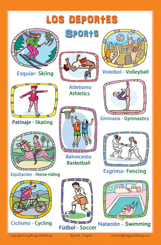 Spanish Language School Poster - Sports -  Wall chart for home and classroom - Bilingual: Spanish and English text