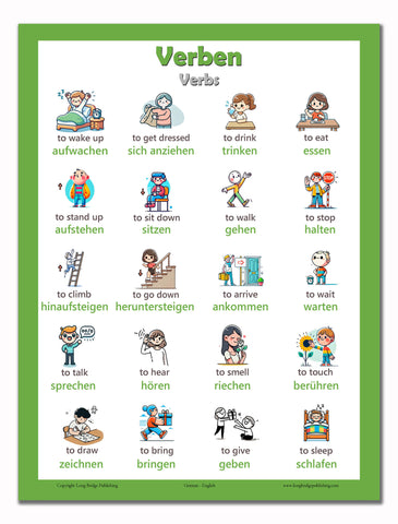 German Language School Poster - Verben/Action verbs: Bilingual ESL Chart for the Classroom