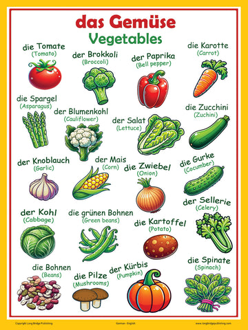 German Language School Poster - Gemüse/Vegetables: Bilingual ESL Chart for the Classroom